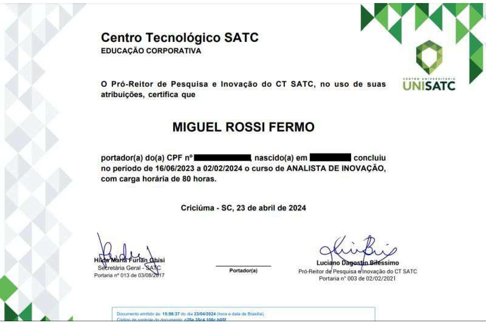 Certificado: Analista de Inovação