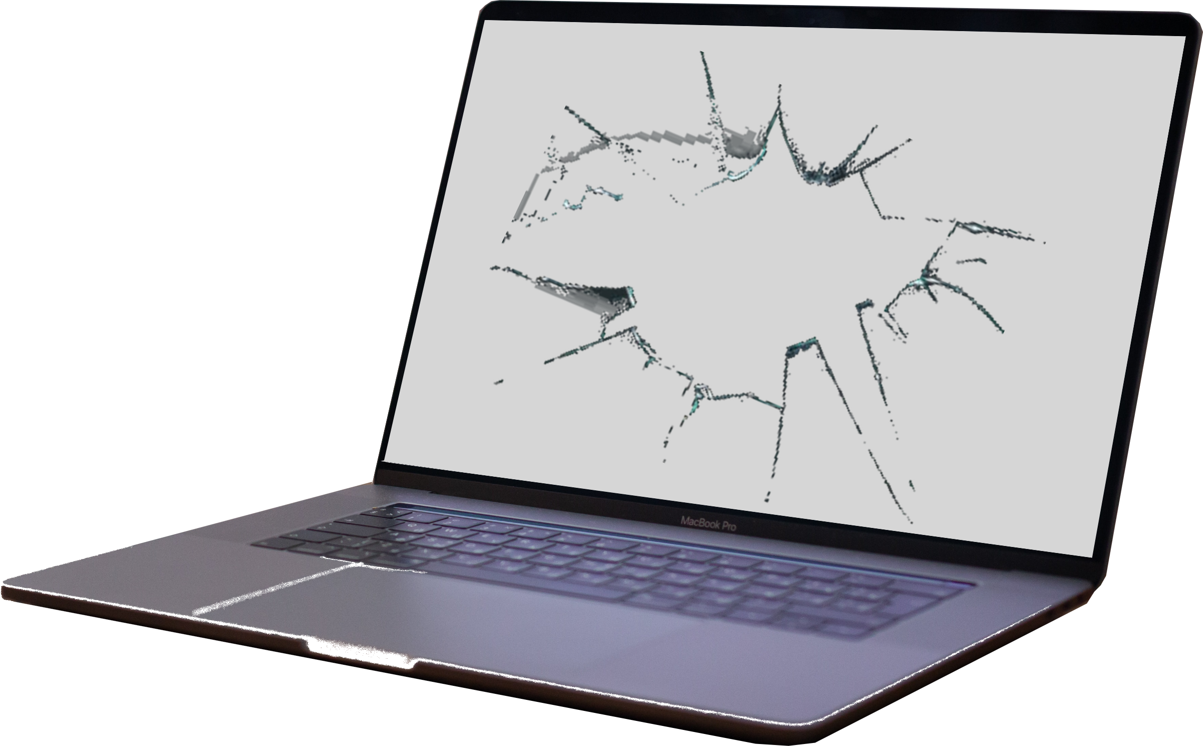 Notebook com tela quebrada.