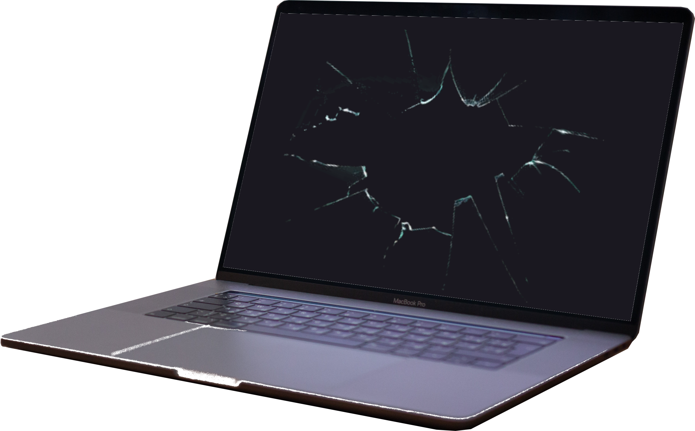 Notebook com tela quebrada.